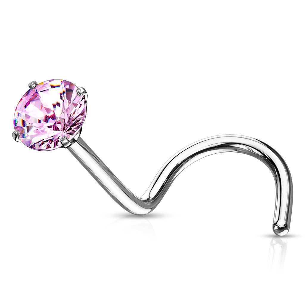 Zahnutý piercing do nosu - růžový zirkon (2 mm) - N0136P-020