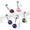 Piercing do pupíku s kulatým kamenem (zelená, 1,6 x 10 mm)