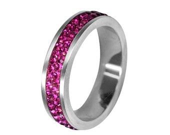 Prsten chirurgická ocel s krystaly Swarovski RSSW02 fuchsia