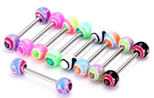 Levně Piercing činka chirurgická ocel s UV kuličkami PPUB290