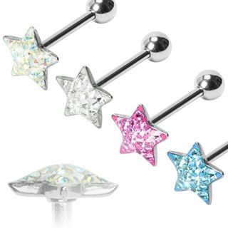 Levně Piercing činka chirurgická ocel hvězda s krystalky HWBS18F
