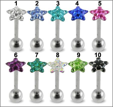 Levně Piercing do jazyku činka se Swarovski krystalky hvězda PBFDTN02