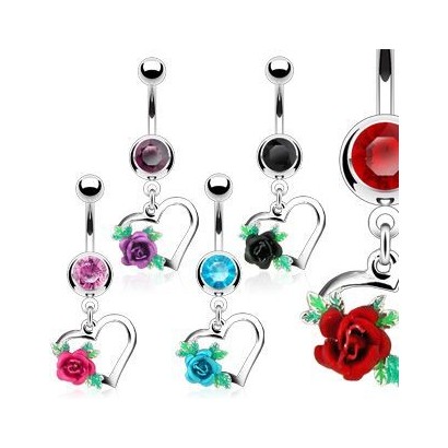 Piercing do pupíku srdce a růže HWNSQ2427