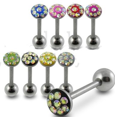 Levně Piercing do jazyku činka se Swarovski krystalky PBBAR361