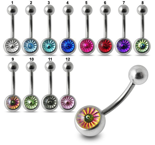 Levně Piercing do pupíku s měňavým kamínkem PBBAN763