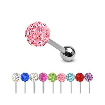 Piercing do jazyku činka s krystalky HWBSD1000