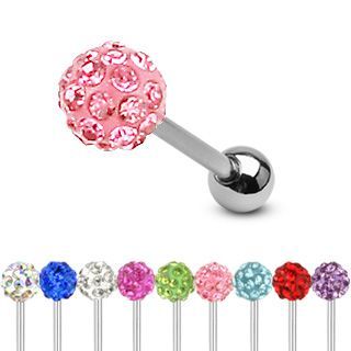 Levně Piercing do jazyku činka s krystalky HWBSD1000
