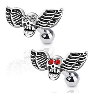 Levně Piercing tragus chirurgická ocel lebka HWJA1014