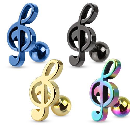 Levně Piercing tragus chirurgická ocel houslový klíč HWJA1019