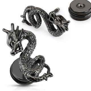 Levně Piercing falešný plug černý drak HWPSFX672