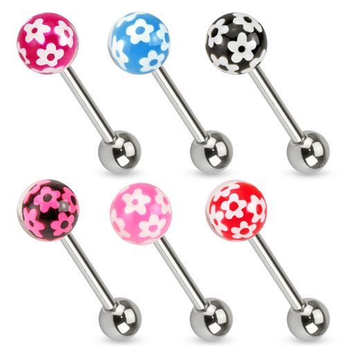 Levně Piercing do jazyku činka Kytičky HWBAB05