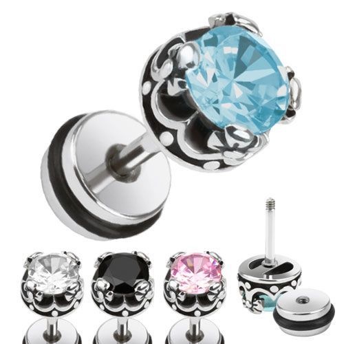 Levně Piercing falešný plug s kamenem HWPSFX65