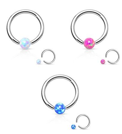 Levně Piercing chirurgická ocel kroužek s opálem HWRS05