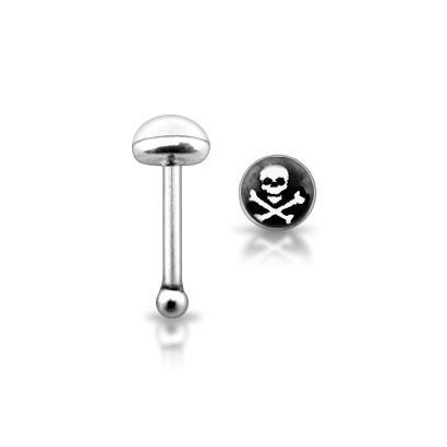 Stříbrný piercing do nosu - lebka