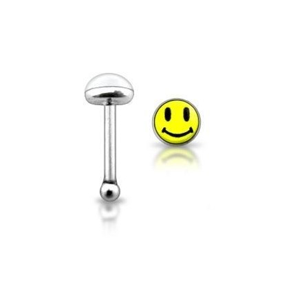 Stříbrný piercing do nosu - smajlík
