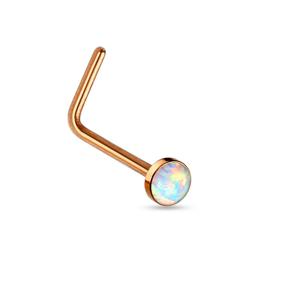 Levně Zlacený zahnutý piercing do nosu - opál - N0015
