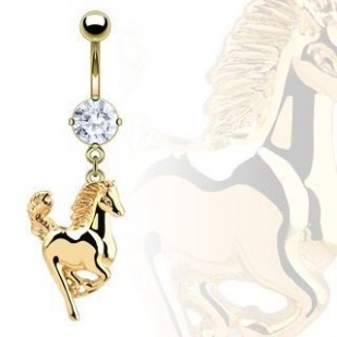 Pozlacený piercing do pupíku s motivem koně