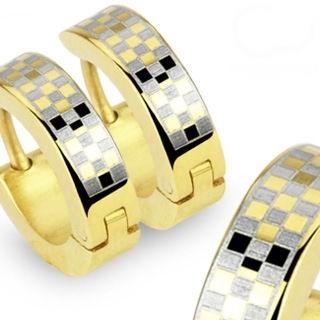 Ocelové náušnice - kroužky kostkované - OPN1407