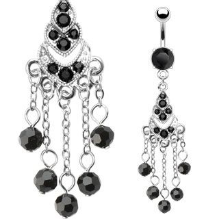 S4U Visací piercing do pupíku s černými zirkony - WP01210