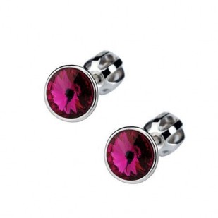 Šroubovací stříbrné náušnice s kameny Crystals from SWAROVSKI®, barva: Fuchsia