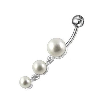 Stříbrný piercing do pupíku - perličky