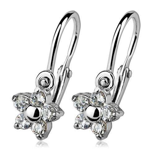 S4U Dětské náušnice stříbrné - kytičky, čiré zirkony - CS1001-CR