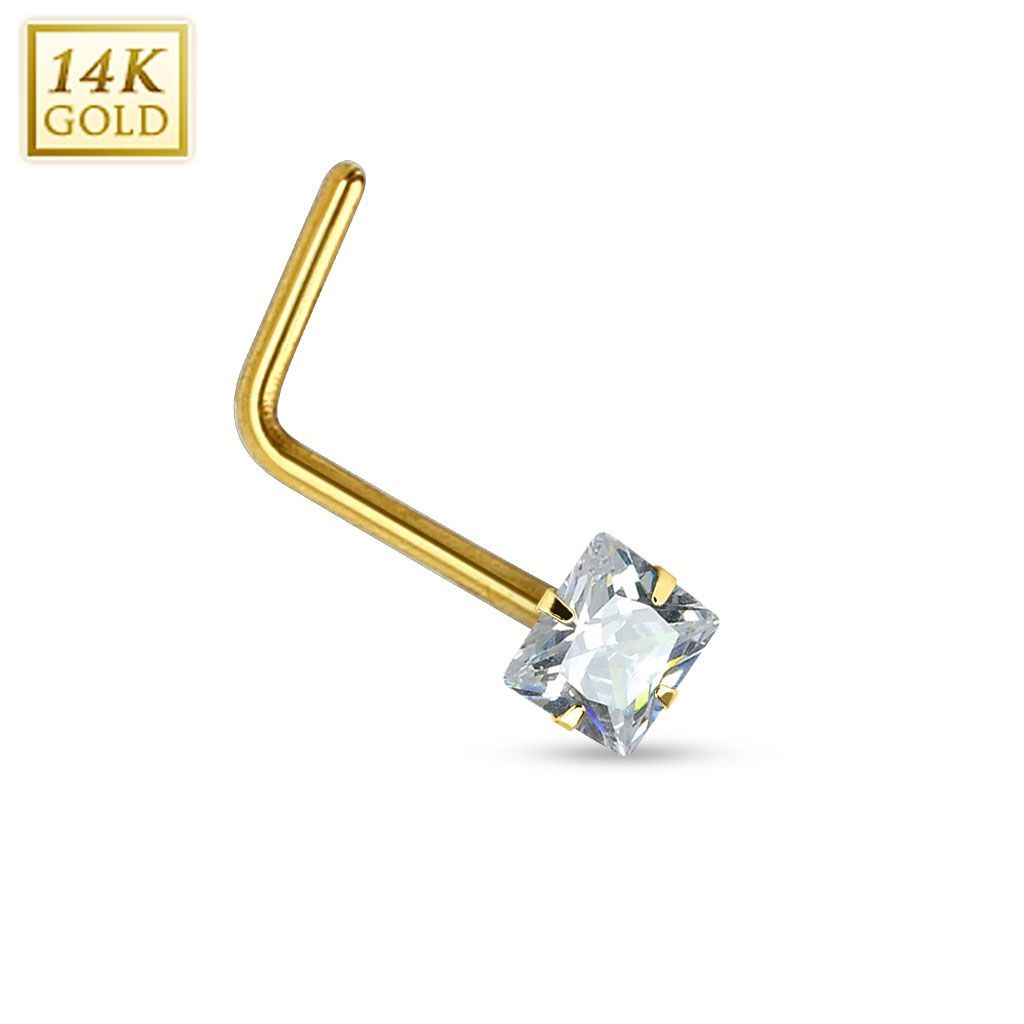 Levně Zlatý piercing do nosu - čirý zirkon, Au 585/1000 - ZL01030C-YG