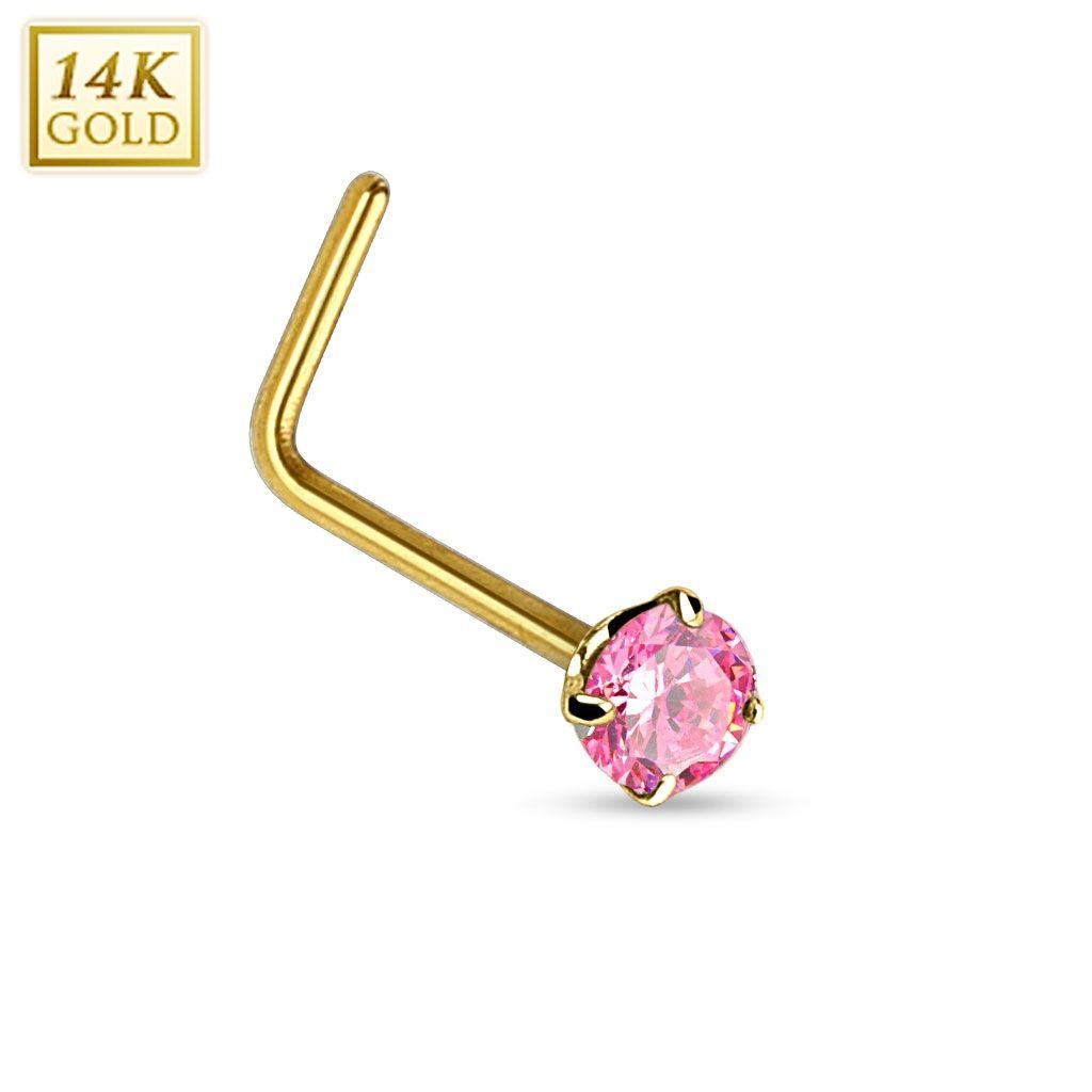 Levně Zlatý piercing do nosu - růžový zirkon, Au 585/1000 - ZL01027P-YG