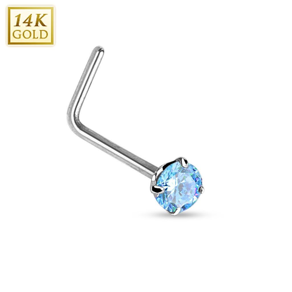 Zlatý piercing do nosu tyrkysový zirkon, Au 585/1000 - ZL01027Q-WG