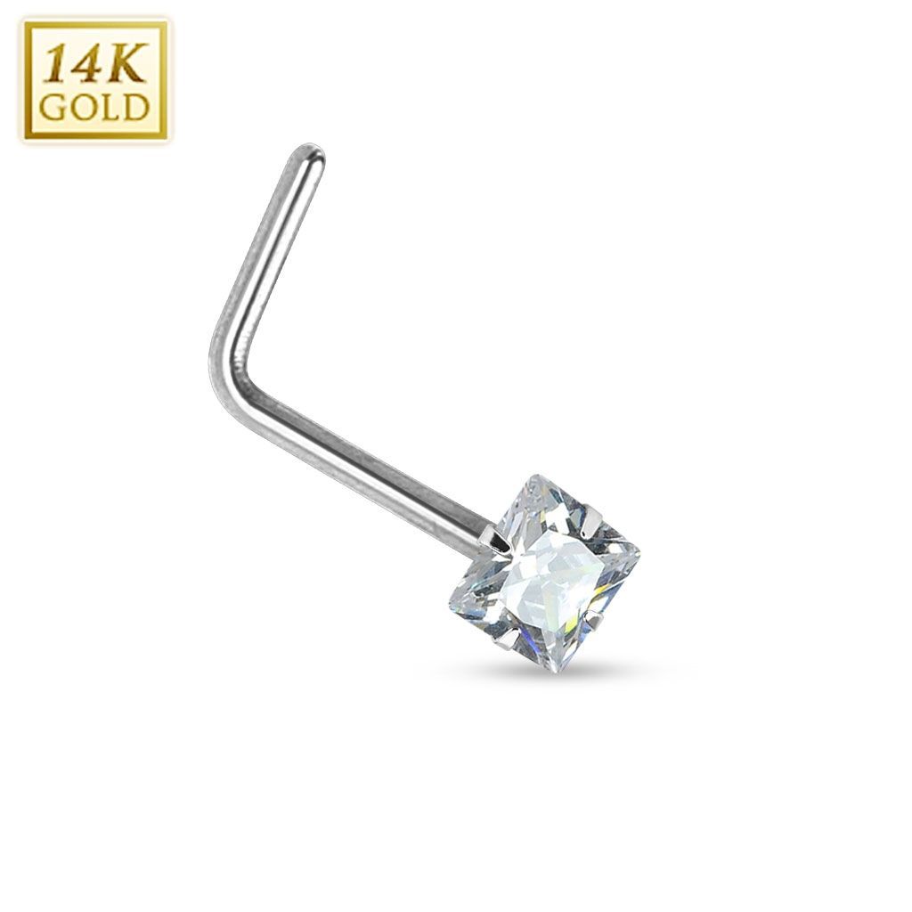 Levně Zlatý piercing do nosu čirý zirkon, Au 585/1000 - ZL01030C-WG
