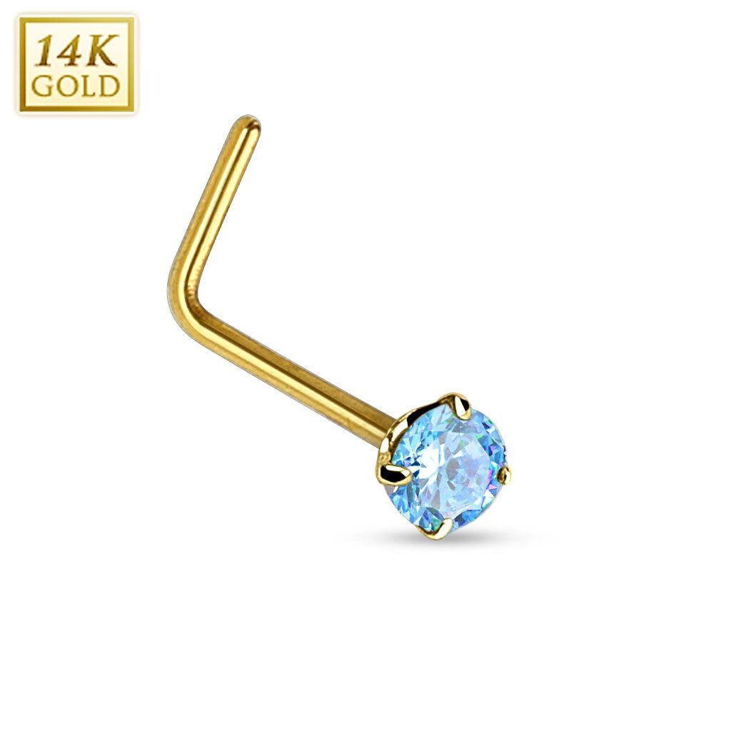 Zlatý piercing do nosu - tyrkysový zirkon, Au 585/1000 - ZL01027Q-YG