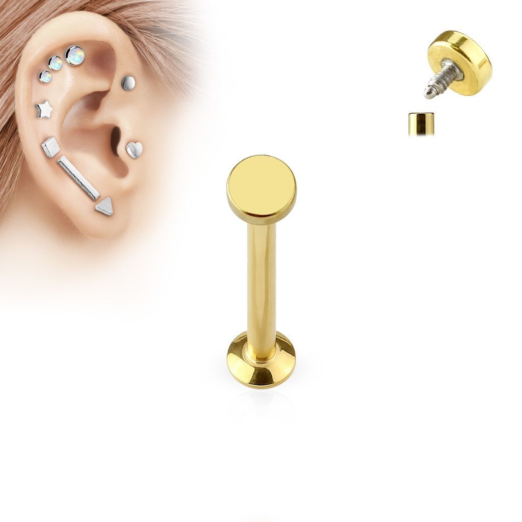 Levně S4U Zlatý piercing do brady - labreta 1,2 x 6 mm, kolečko 3 mm - LB1029GD-12063