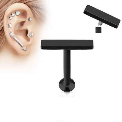 Černý piercing do brady - labreta 1,2 x 6 mm, obdélník 2 x 9 mm