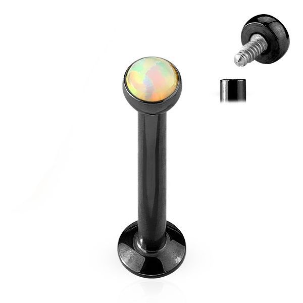 Levně Černý piercing do brady - labreta 1,2 x 6 mm, opál - LB1026K-1206
