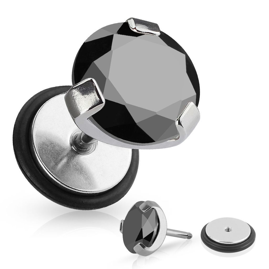 Levně Falešný piercing - černý kámen