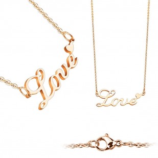 Zlacený ocelový náhrdelník ”Love”