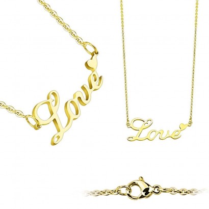 Zlacený ocelový náhrdelník ”Love”