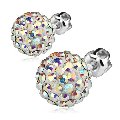 Levně Stříbrné náušnice kuličky s krystaly Crystals from Swarovski, Crystal AB