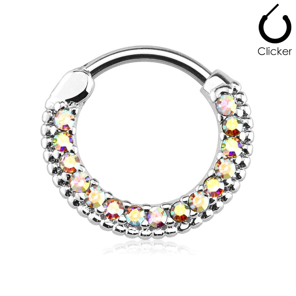 Levně Piercing do nosu - septum, duhové kamínky - NS0031-AB