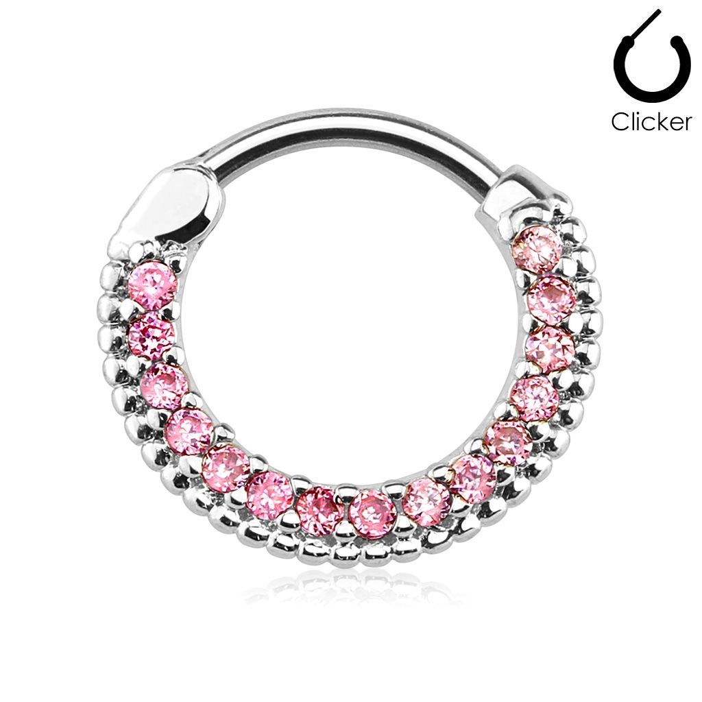 Levně Piercing do nosu - septum, růžové kamínky - NS0031-P
