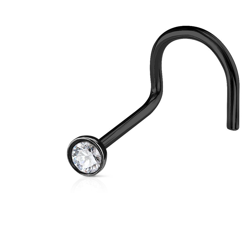 Černý zahnutý piercing do nosu - N0047-K
