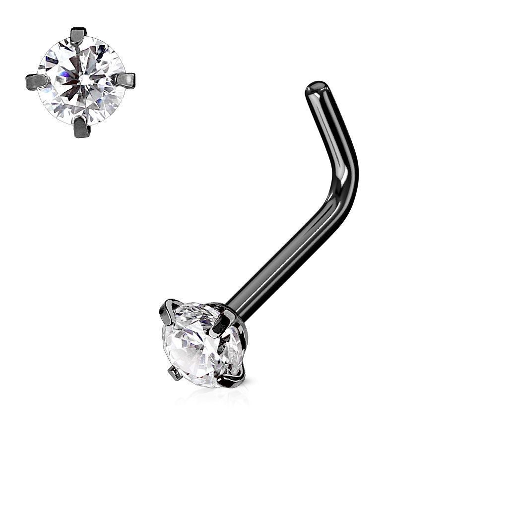 Levně Černý piercing do nosu, čirý kamínek 3 mm - N0066-KC