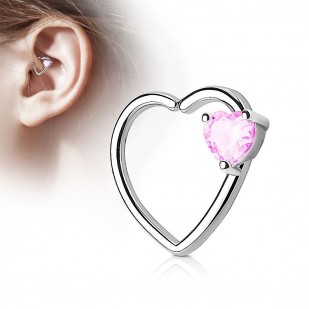 Piercing do nosu/ucha srdce, růžový kamínek
