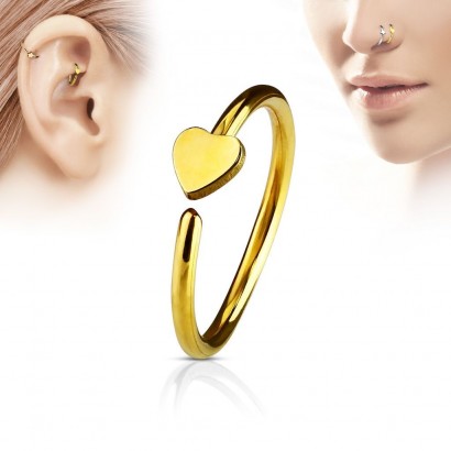 Zlacený piercing do nosu/ucha kruh se srdíčkem