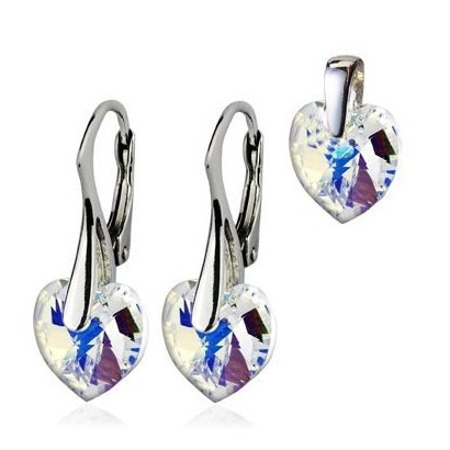 Stříbrné náušnice a přívěsek srdíčka s krystaly Crystals from Swarovski®, Crystal AB