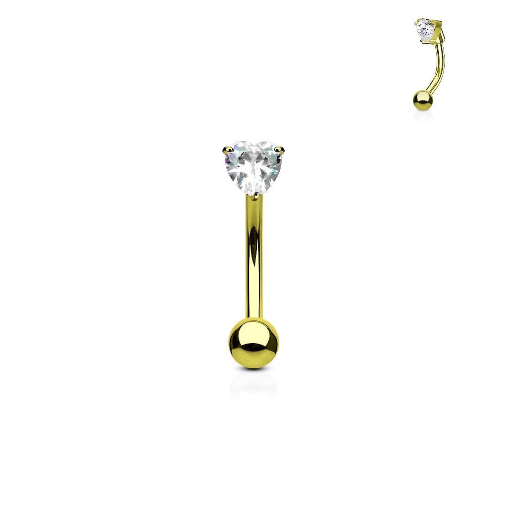 Zlacený piercing do obočí - zirkon, čirá barva - OB1003-GDC