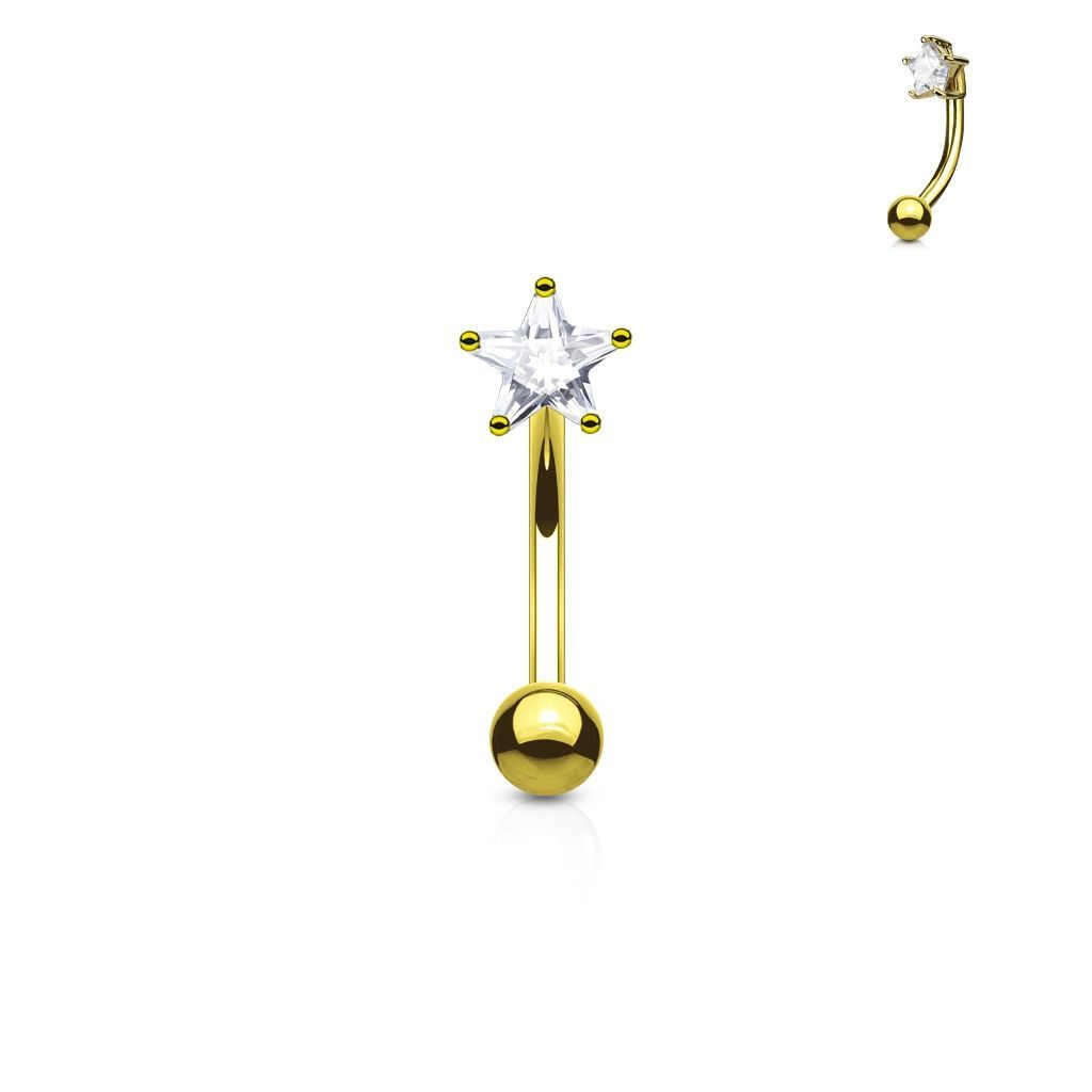 Levně S4U Zlacený piercing do obočí - zirkon, čirá barva - OB1004-GDC