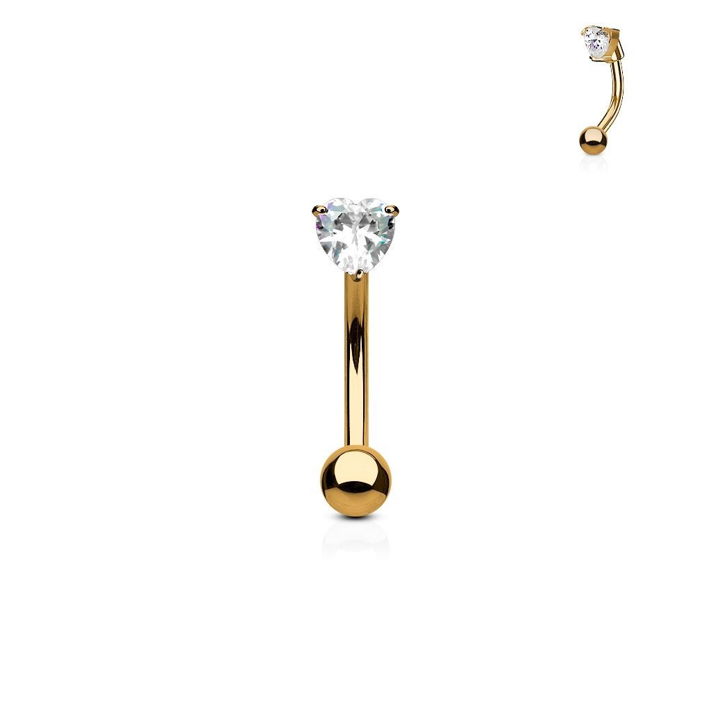 Zlacený piercing do obočí - zirkon, čirá barva - OB1003-RDC