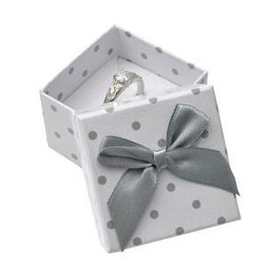 Dárková krabička na prsten bílá - šedé puntíky