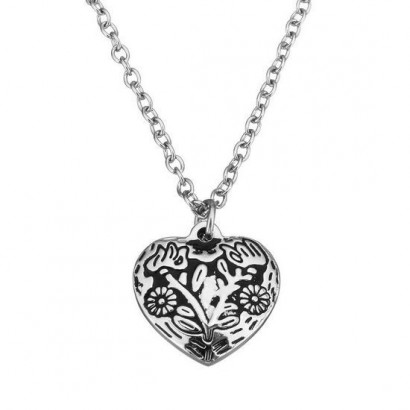 Ocelový řetízek s přívěskem - srdce s ornamenty